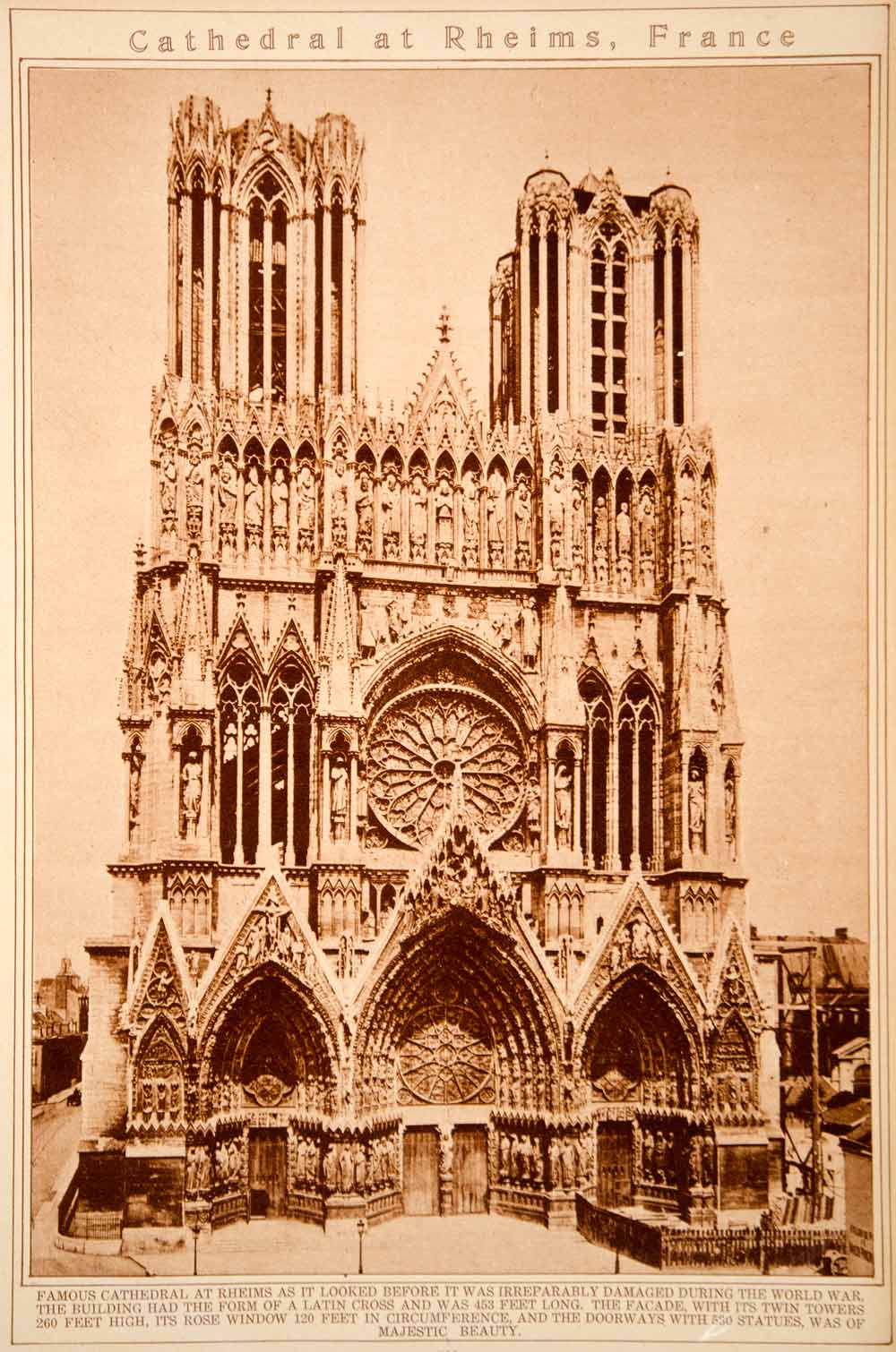 1923 Rotogravure Cathedral Notre-Dame de Reims Rheims France Gothic Architecture