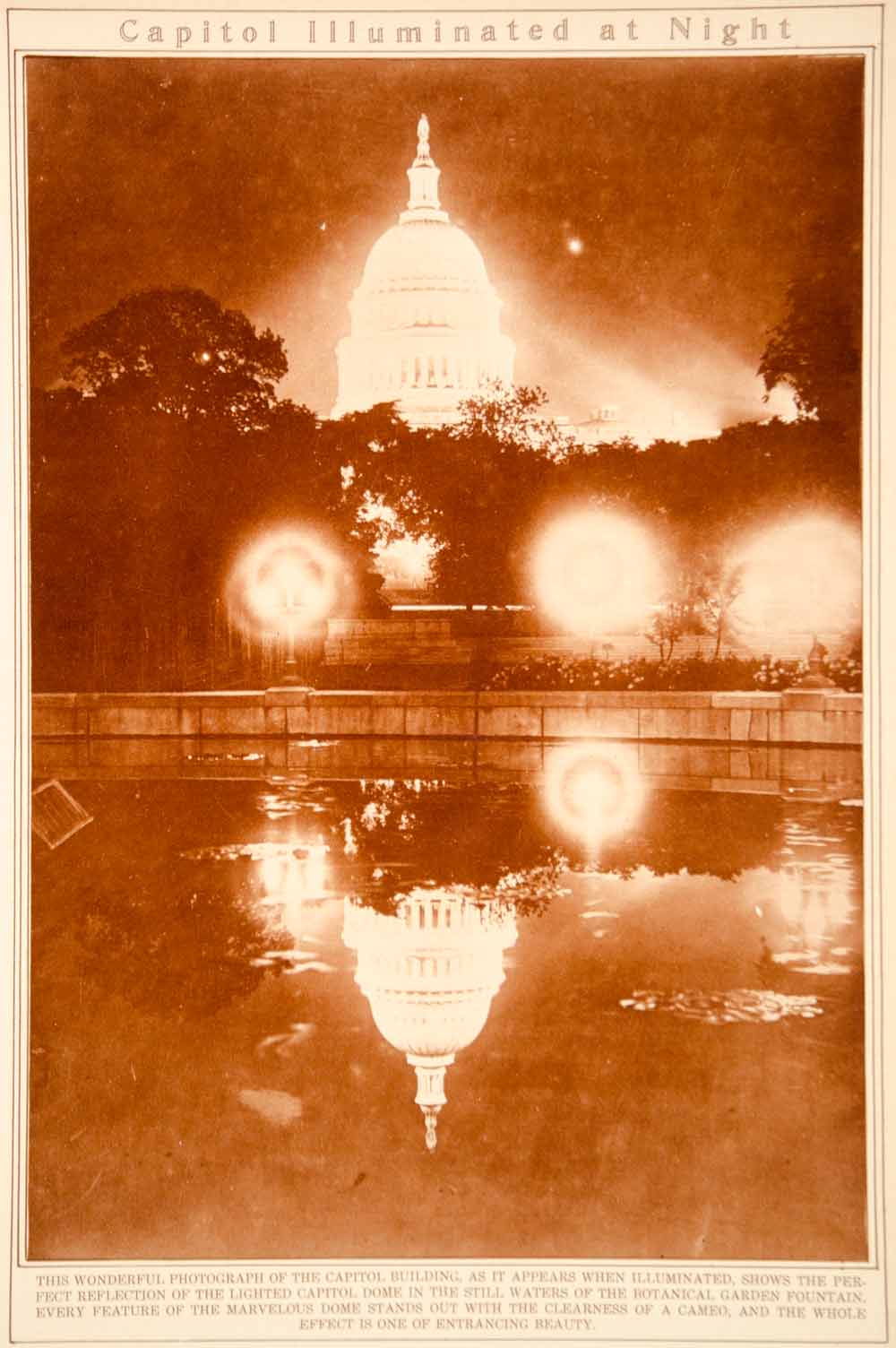 1923 Rotogravure United States Capitol Building Dome Night Illumination Historic