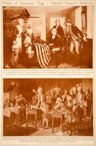1923 Rotogravure American Revolutionary War Art Betsy Ross Flag Patrick Henry