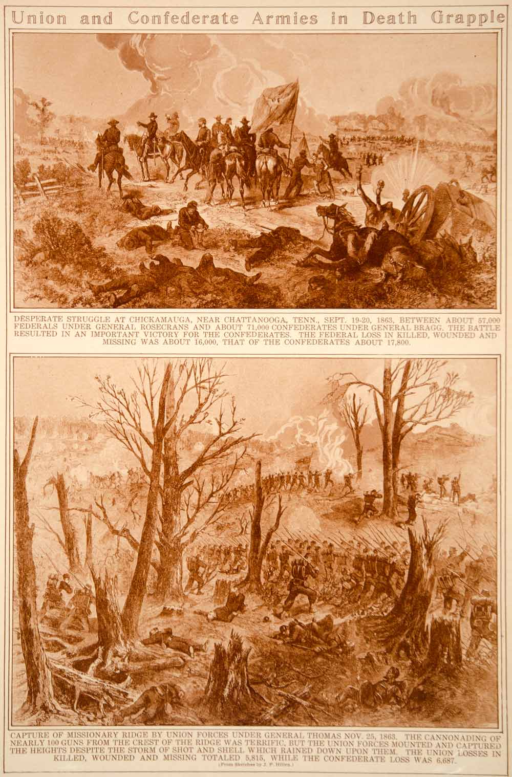 1923 Rotogravure American Civil War Art Battles Chickamauga Missionary Ridge
