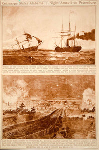 1923 Rotogravure American Civil War Kearsarge Alabama Ships Battle Petersburg VA