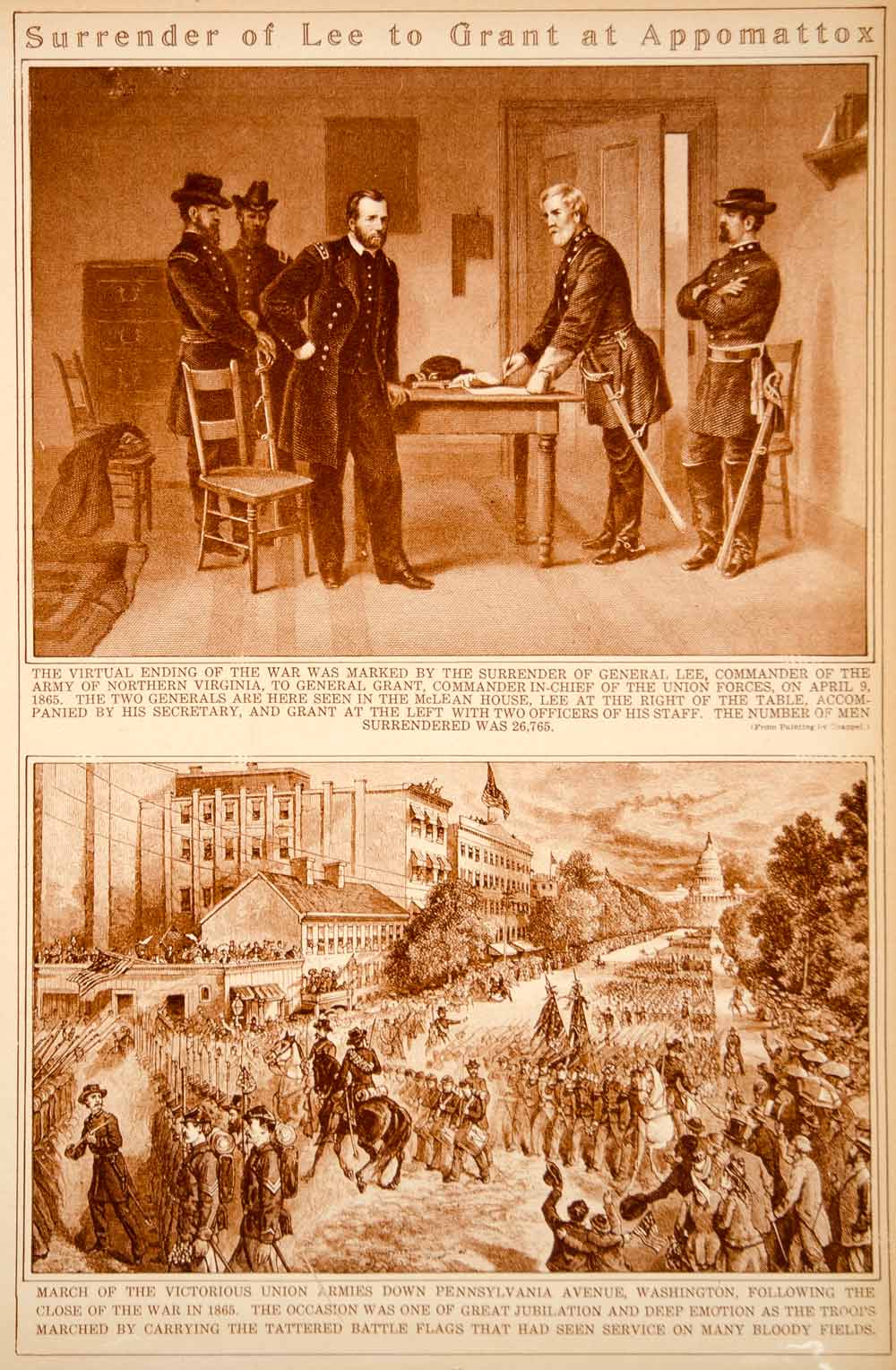 1923 Rotogravure American Civil War Lee Grant Appomattox Surrender Union Parade
