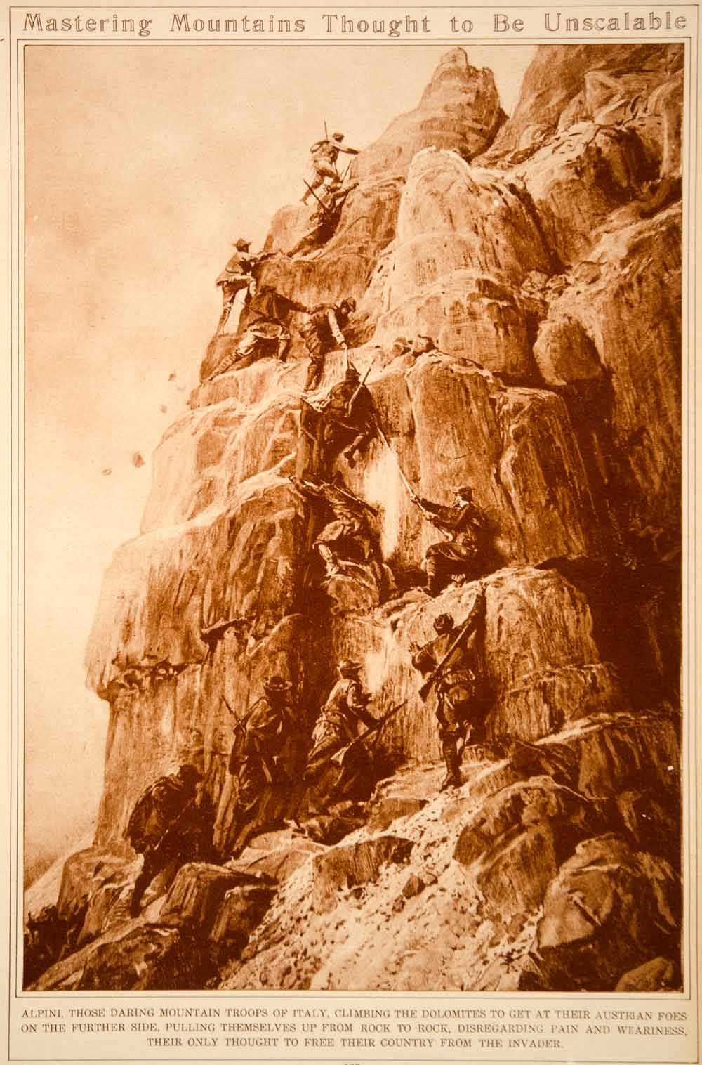 1923 Rotogravure World War I Alpini Italian Mountain Troops Soldiers Dolomites