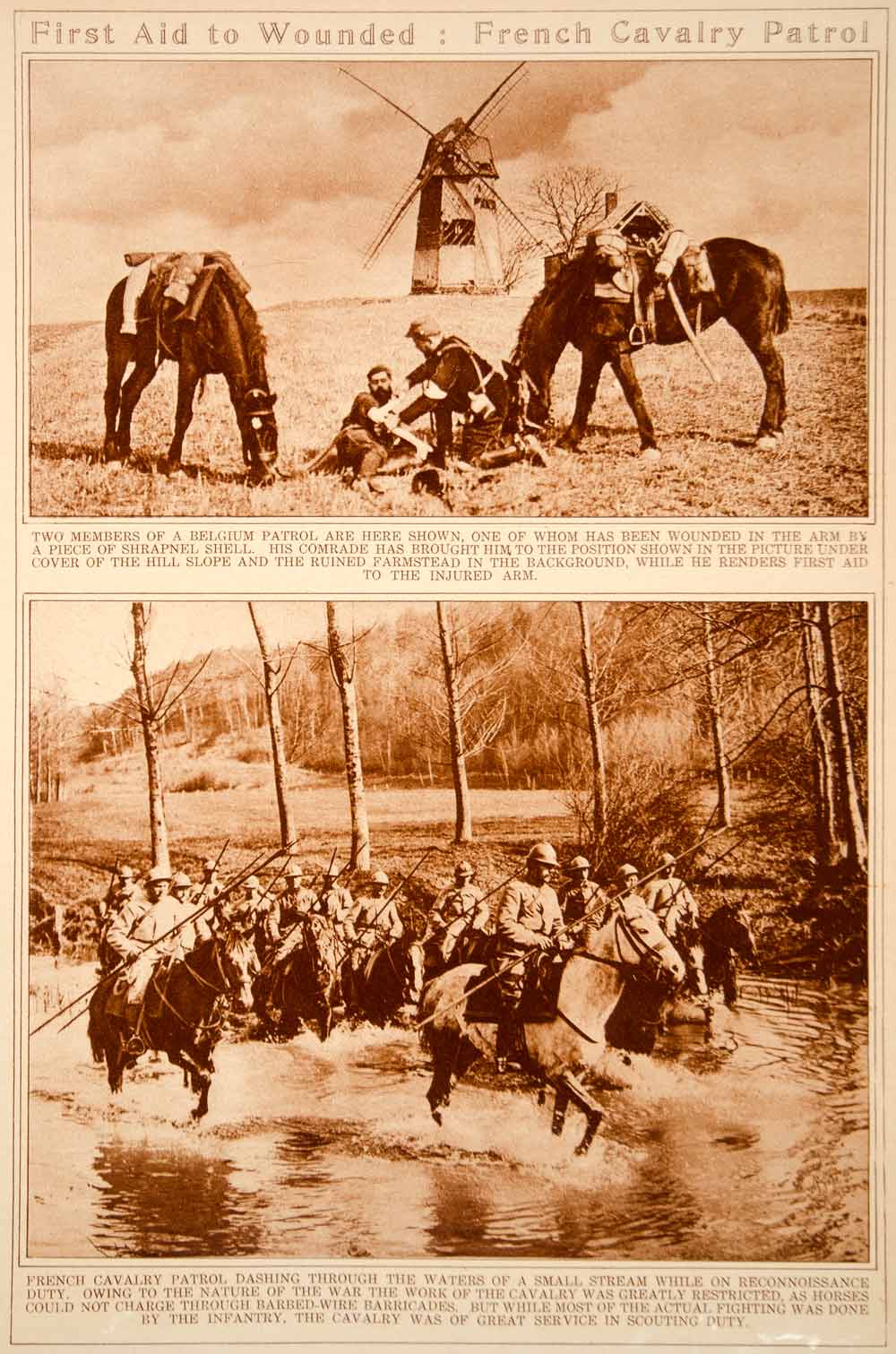 1923 Rotogravure WWI Belgian Wounded Soldier French Cavalry Patrol France War