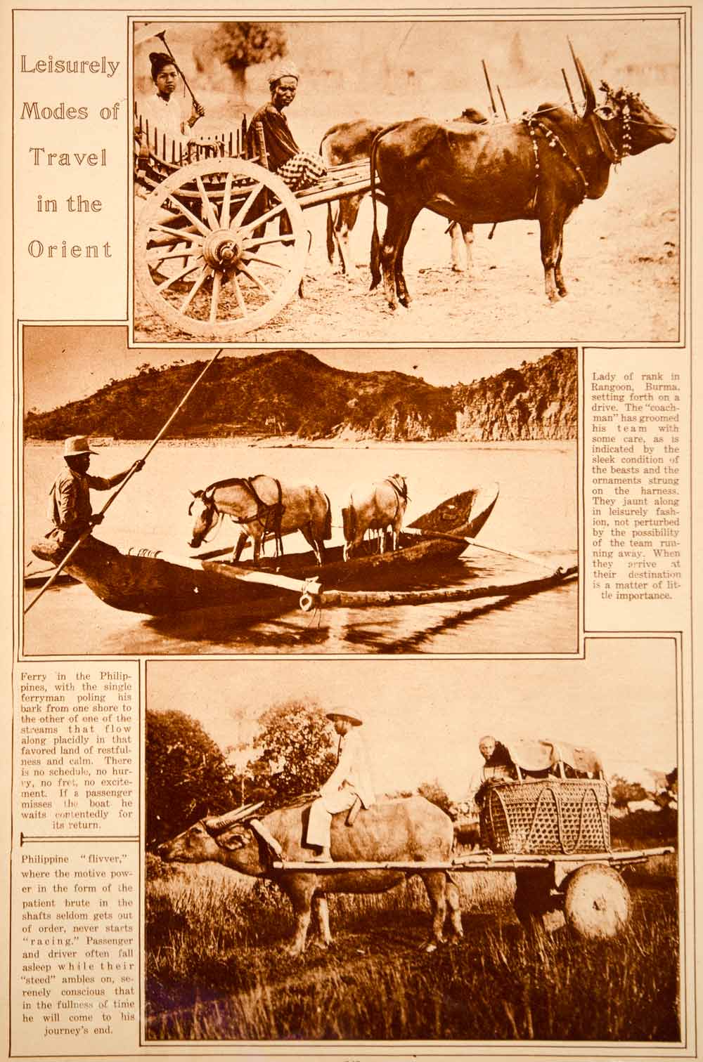 1923 Rotogravure Asia Traditional Transportation Cart Ferry Philippines Myanmar