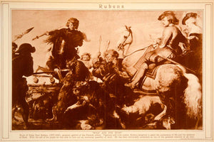 1923 Rotogravure Peter Paul Rubens Wolf and Fox Hunt Flemish Baroque Painting