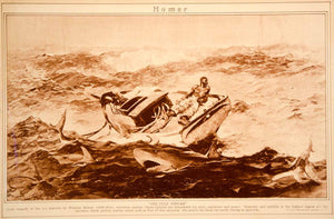1923 Rotogravure Winslow Homer Art Gulf Stream Boat Adrift African American Man - Period Paper
