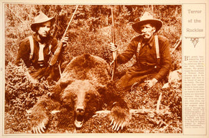 1923 Rotogravure Dead Grizzly Bear Hunters Guns Rocky Mountains Canada Wildlife