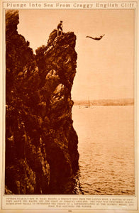 1923 Rotogravure Diver Diving Saddle Rock Torquay Coast England Cliffs Dangerous