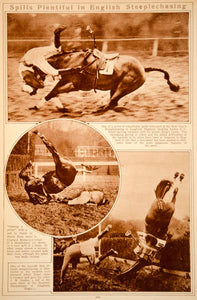 1923 Rotogravure English Steeplechases Lingfield Hurst Park Horses Riders Falls