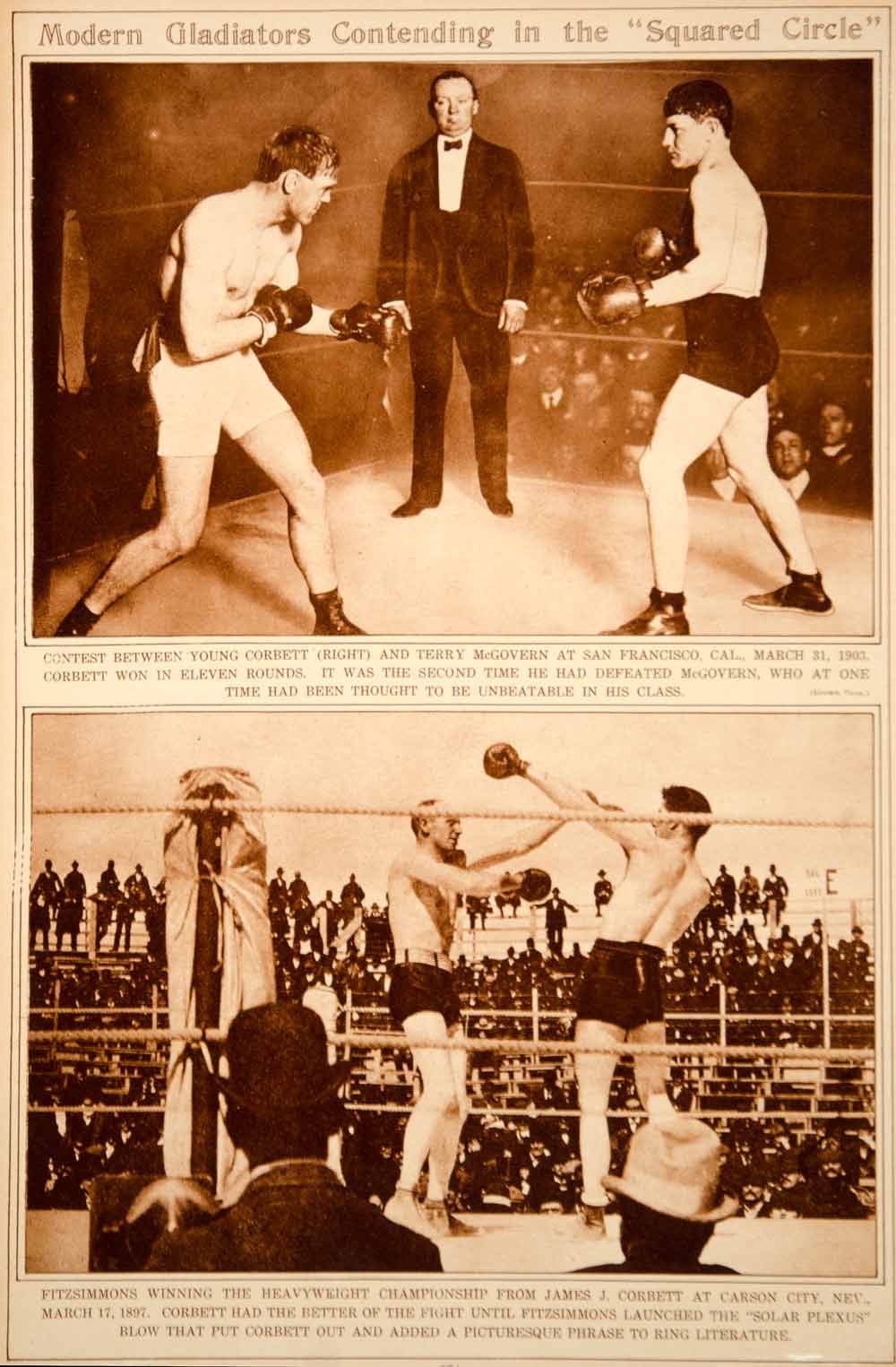 1923 Rotogravure James J Corbett Bob Fitzsimmons Terry McGovern Boxing Ring Bout