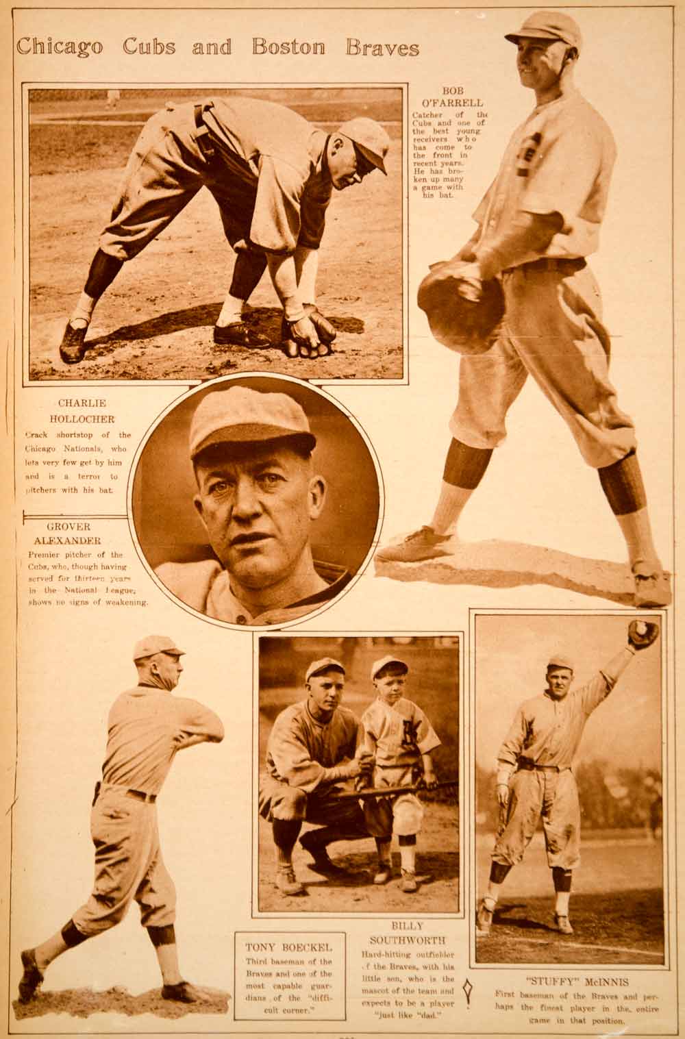 1923 Rotogravure Baseball Cubs Boston Braves Charlie Hollocher Stuffy McInnis