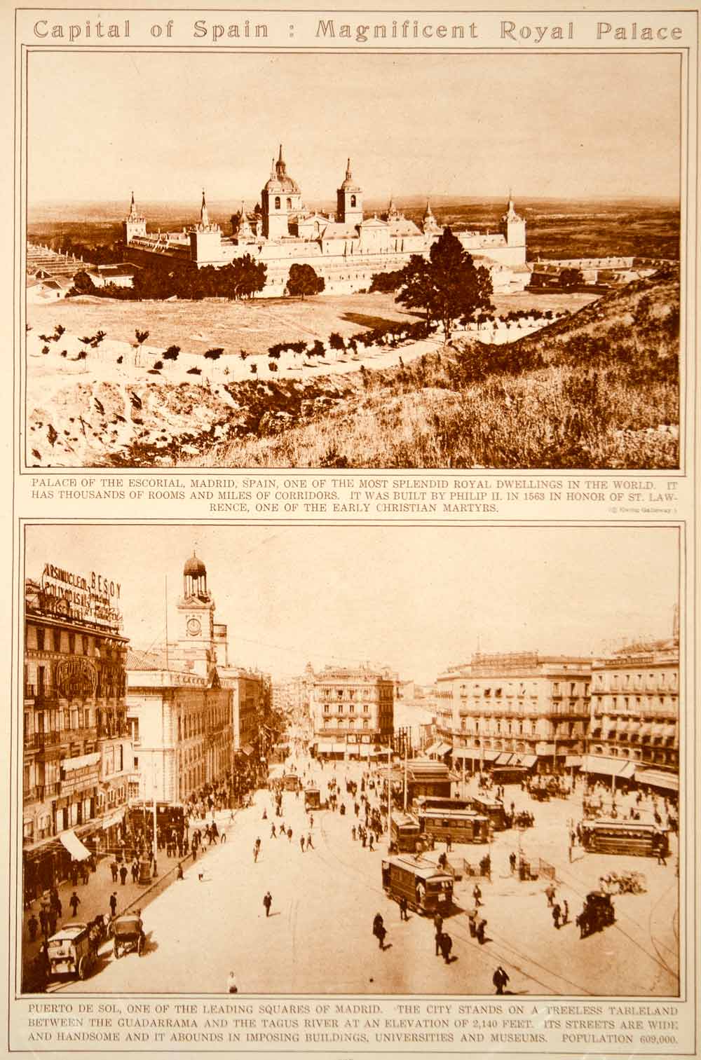 1923 Rotogravure Spain El Escorial Royal Palace Puerto del Sol Madrid Historic