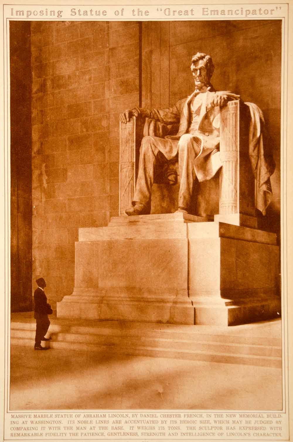 1923 Rotogravure Daniel Chester French Abraham Lincoln Memorial Statue Historic