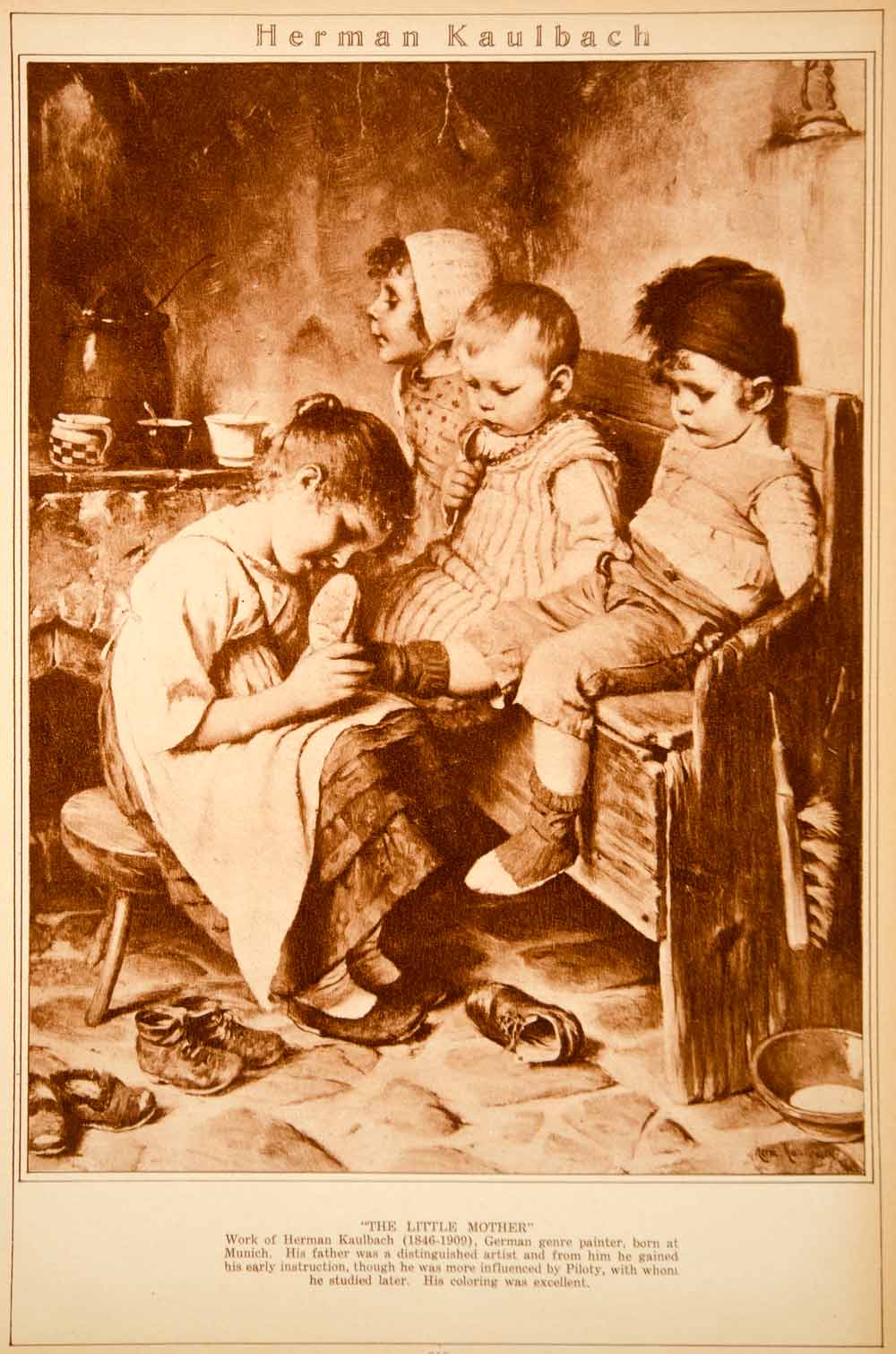 1923 Rotogravure Hermann von Kaulbach Little Mother Children Big Sister Baby Art