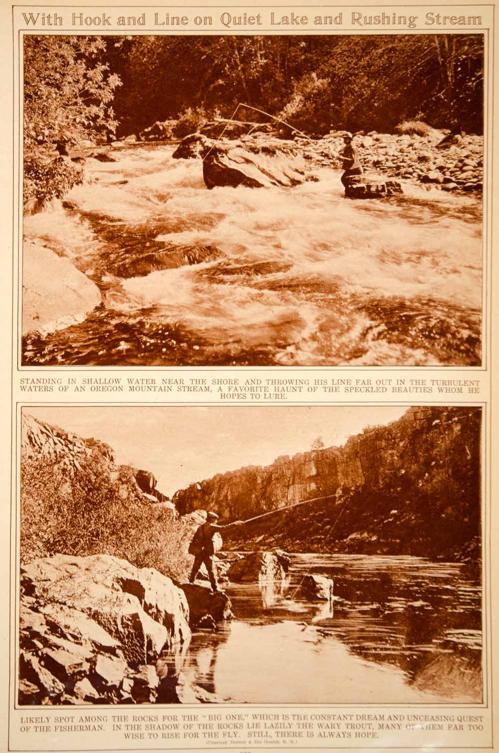 1923 Rotogravure Fly Fishing Mountain Stream Fisherman Fish Rod Reel Angler Lake