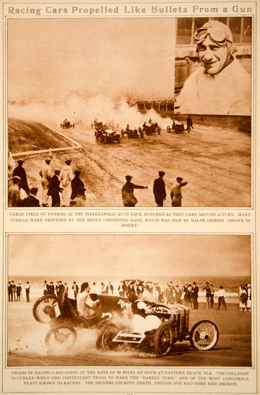 1923 Rotogravure Car Racing Indianapolis Auto Race Daytona Beach Ralph Ormsby