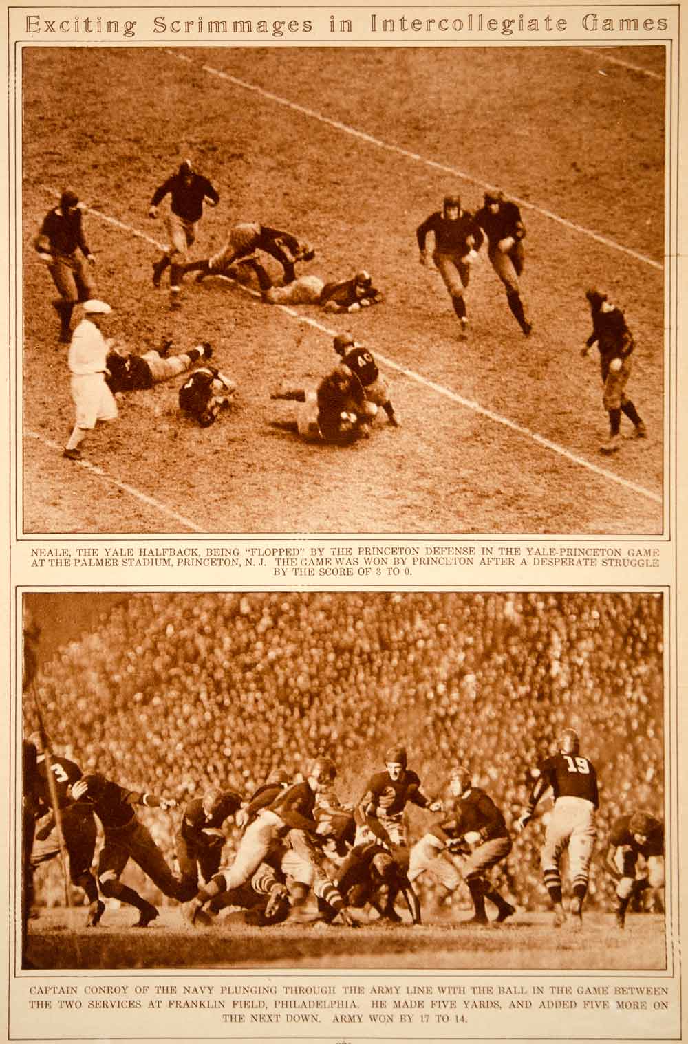 1923 Rotogravure Vintage Football Game Scrimmage Yale-Princeton Army-Navy Sport