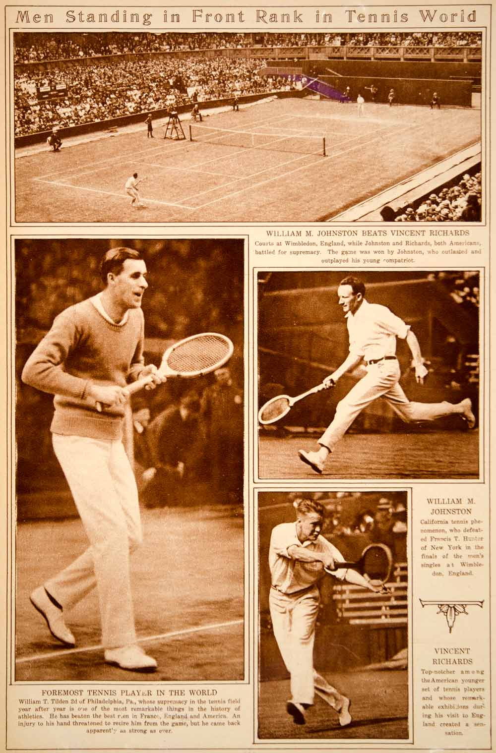 1923 Rotogravure Bill Tilden William M. Johnston Vincent Richards Tennis Players