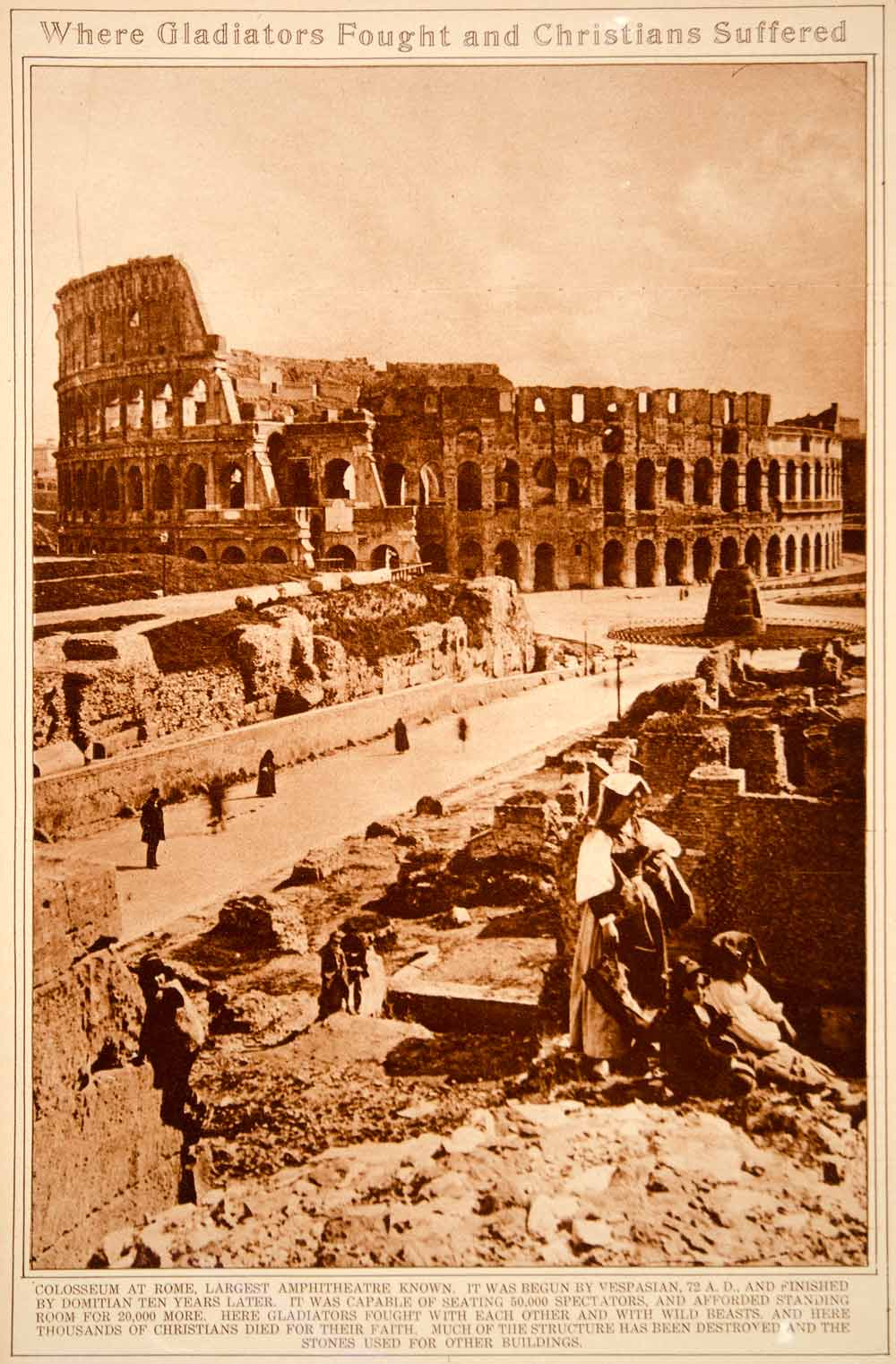 1923 Rotogravure Roman Colosseum Flavian Amphitheatre Rome Ruins Architecture