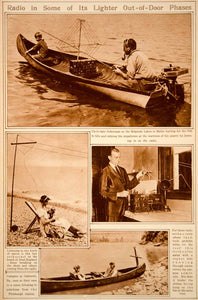 1923 Rotogravure Wireless Radio Sets Fisherman Boat Canoe Broadcasting Historic
