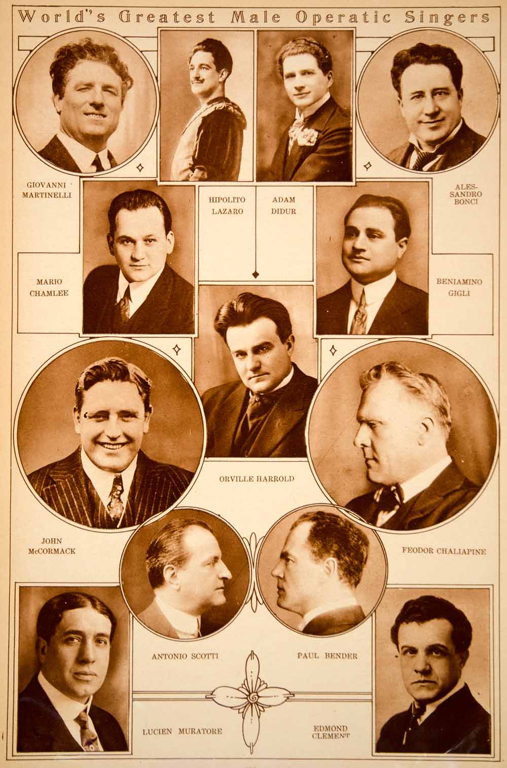 1923 Rotogravure Giovanni Martinelli Hipolito Lazaro Paul Bender Opera Singers
