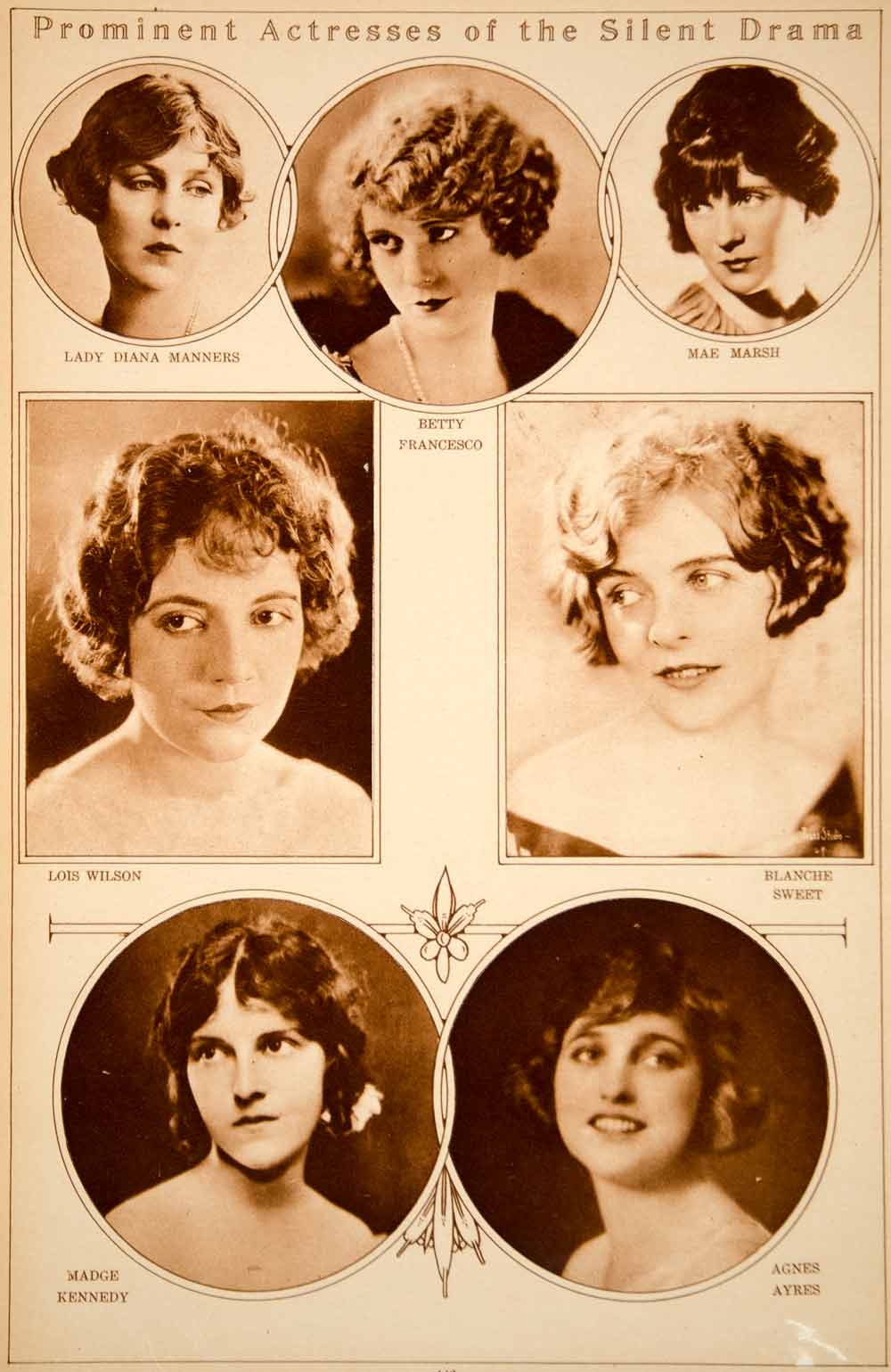 1923 Rotogravure Lady Diana Manners Cooper Blanche Sweet Agnes Ayres Silent Film