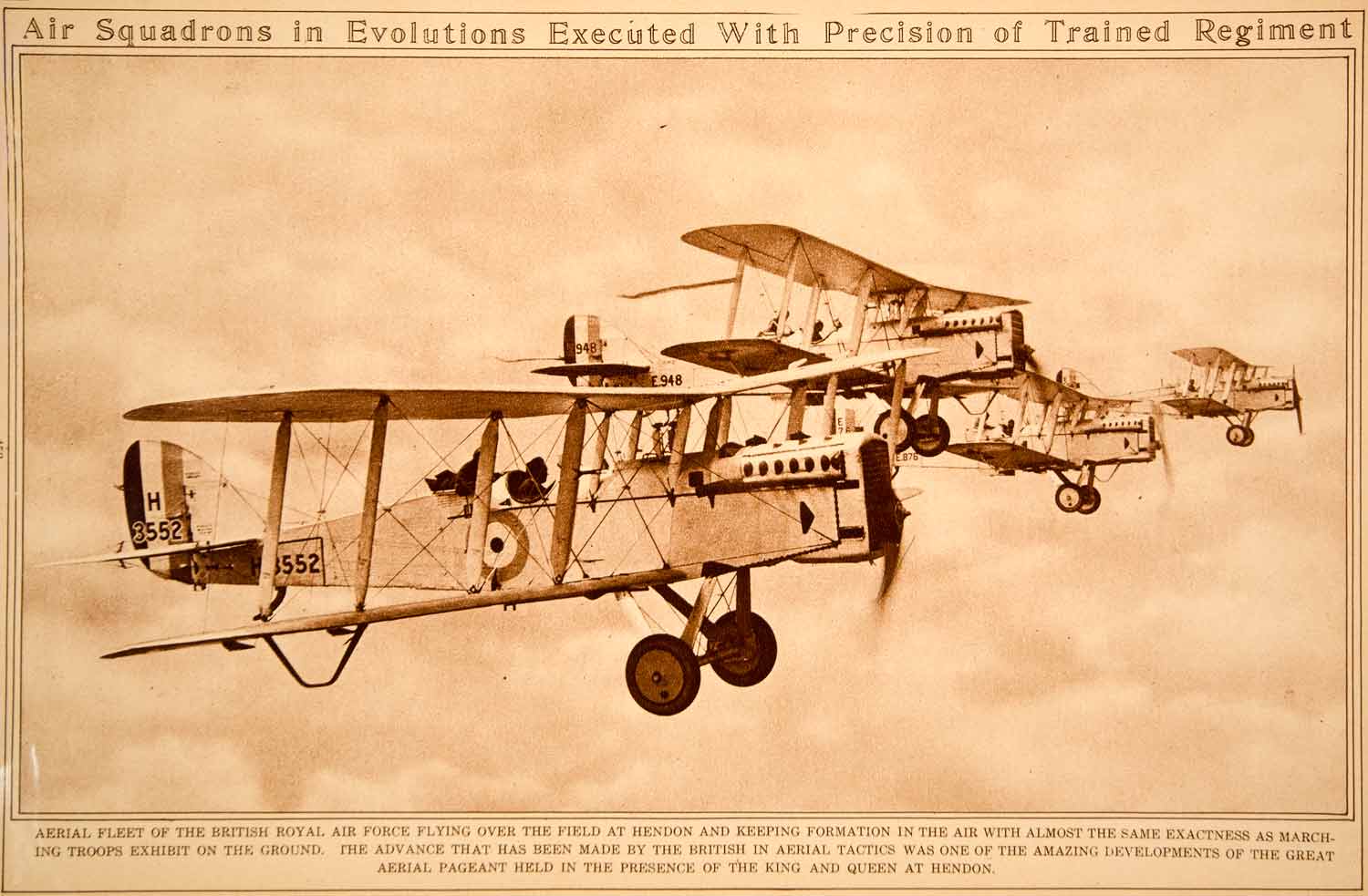 1923 Rotogravure British Royal Air Force Squadron Formation Airplanes Historic
