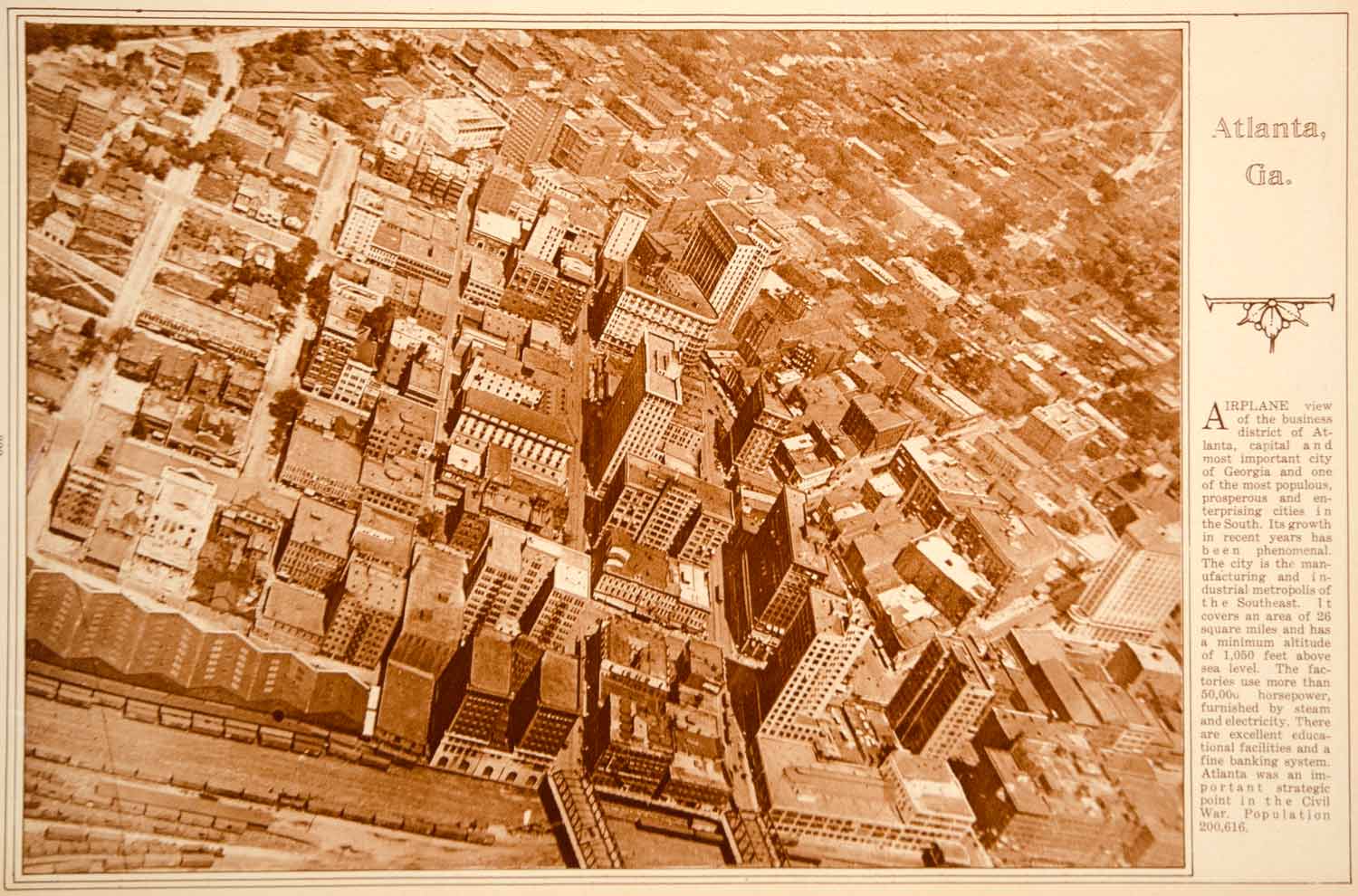 1923 Rotogravure Atlanta Georgia Aerial View City Business District Historic