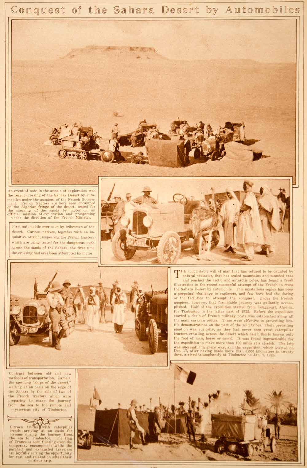 1923 Rotogravure Crossing Sahara Desert Automobile Tractors French Expedition