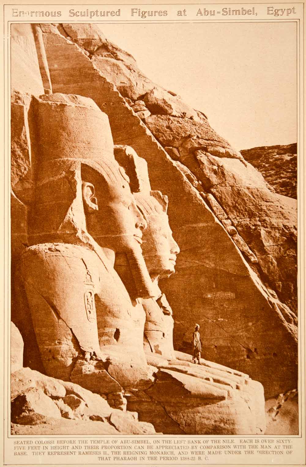 1923 Rotogravure Abu Simbel Ramesses II Temple Statues Ancient Egypt Archaeology