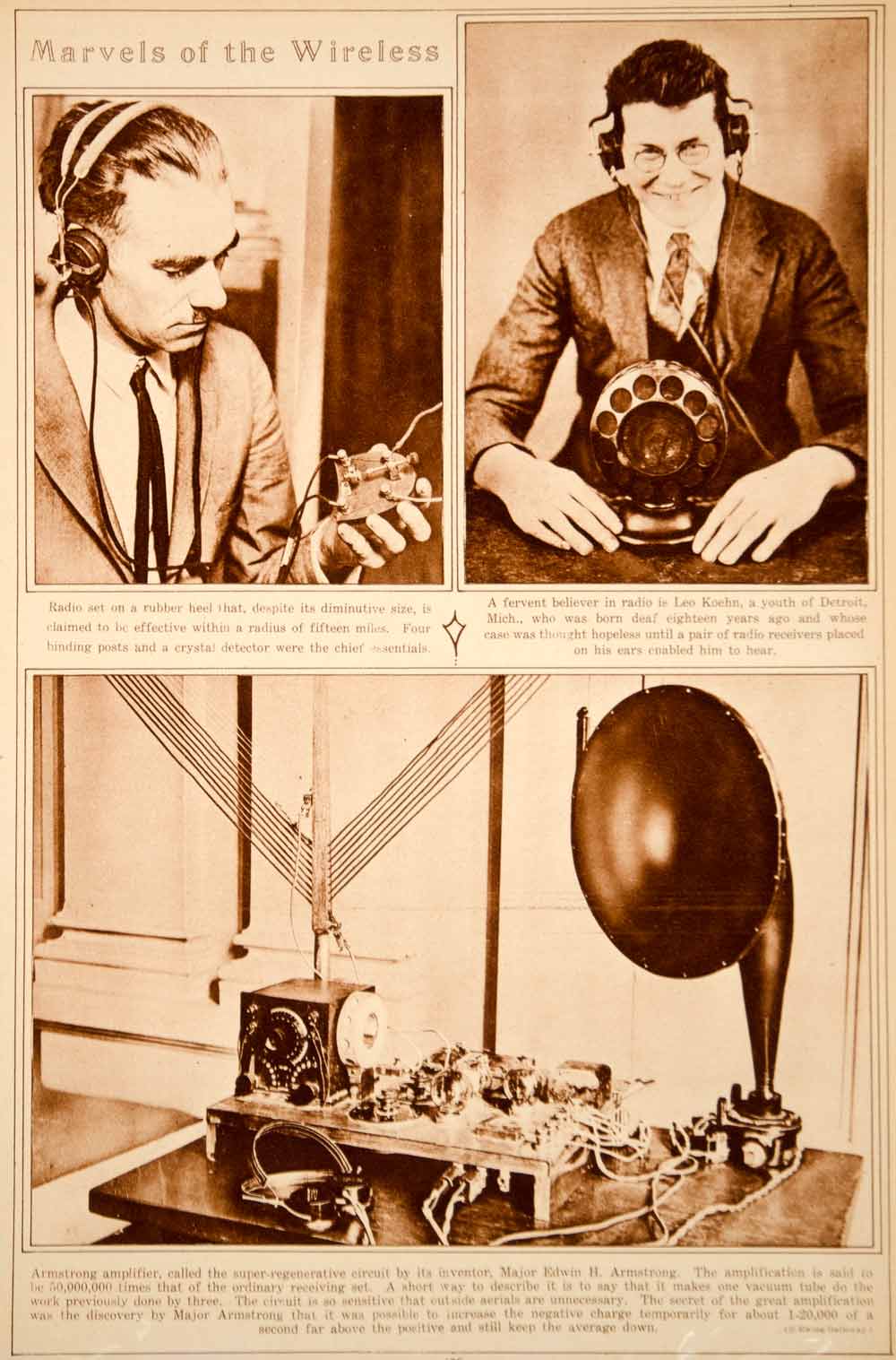 1923 Rotogravure Wireless Radio Broadcasting Deaf Armstrong Amplifier Historic