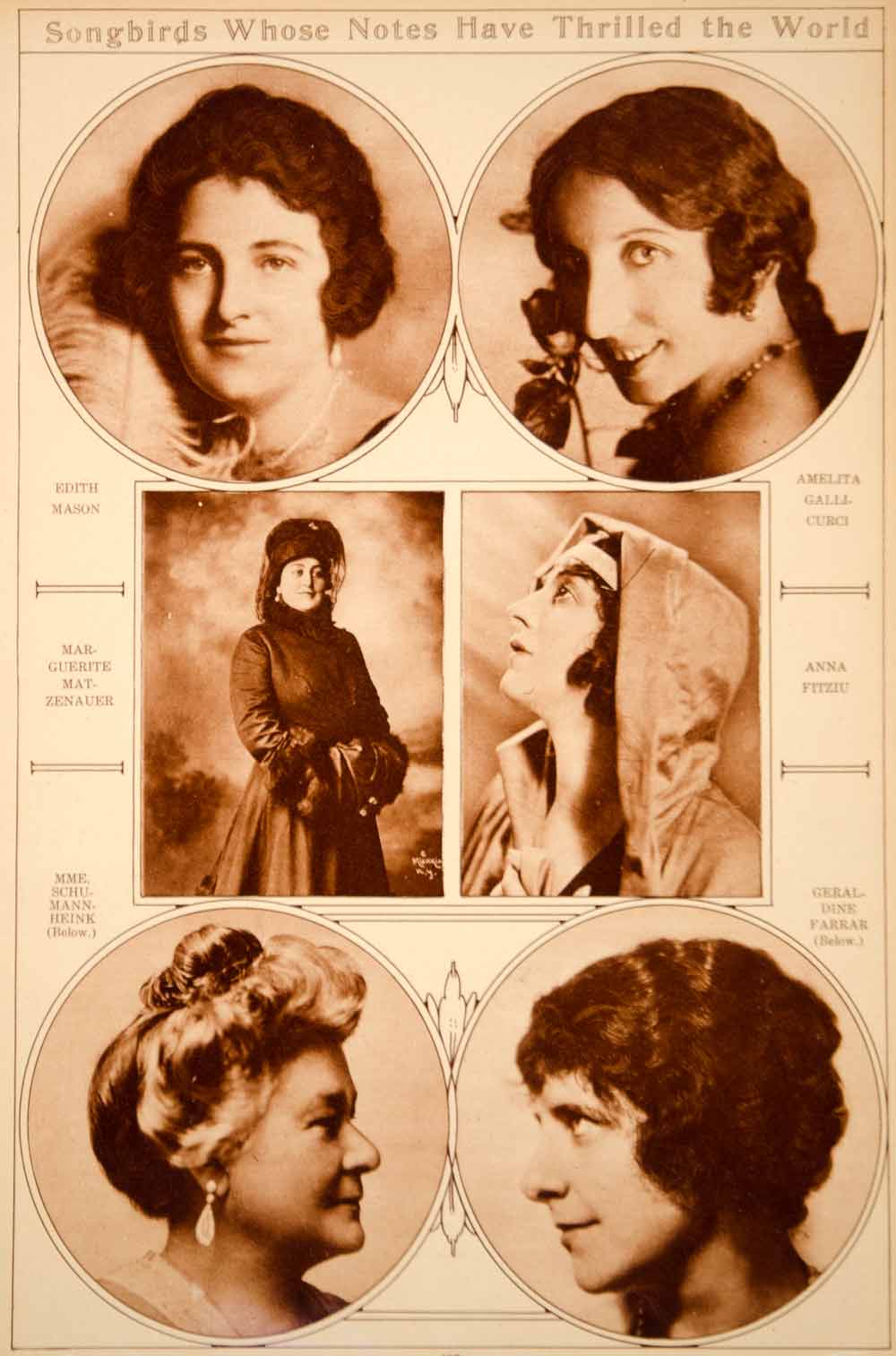 1923 Rotogravure Opera Singers Amelita Galli-Curci Schumann-Heink Anna Fitziu