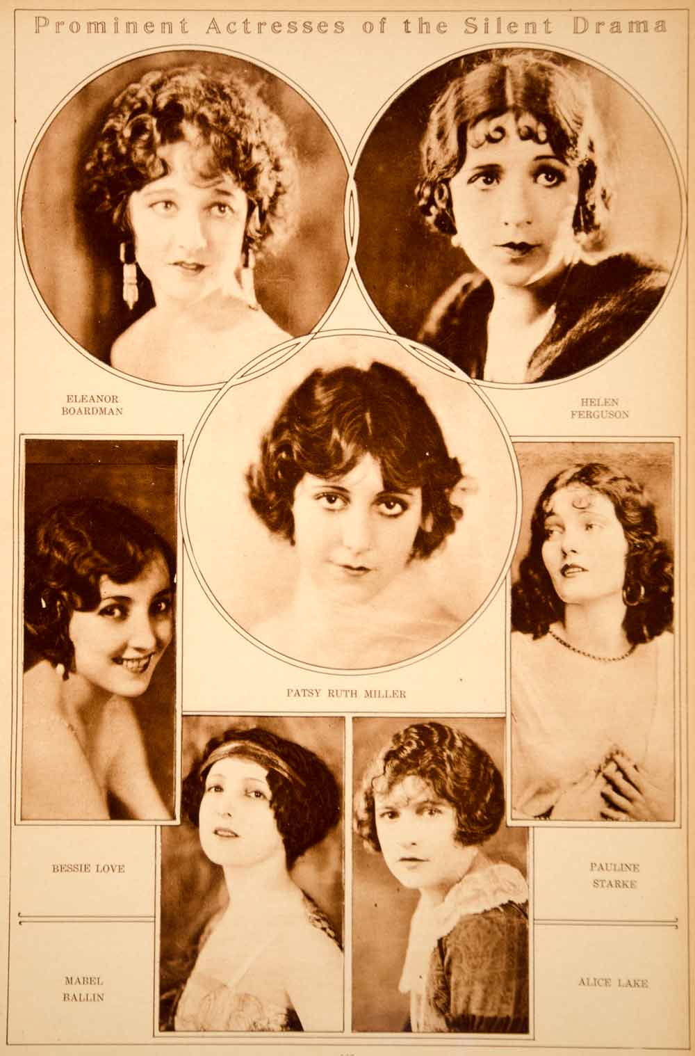 1923 Rotogravure Elearnor Broadman Mabel Ballin Patsy Ruth Miller Silent Film