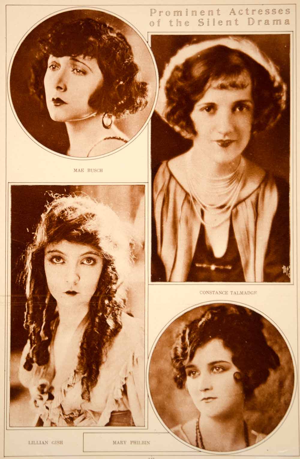 1923 Rotogravure Mae Busch Constance Talmadge Lillian Gish Silent Film Era Stars