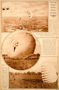 1923 Rotogravure Parachutes Jumping Skydiving Parachutists Daredevil Historic