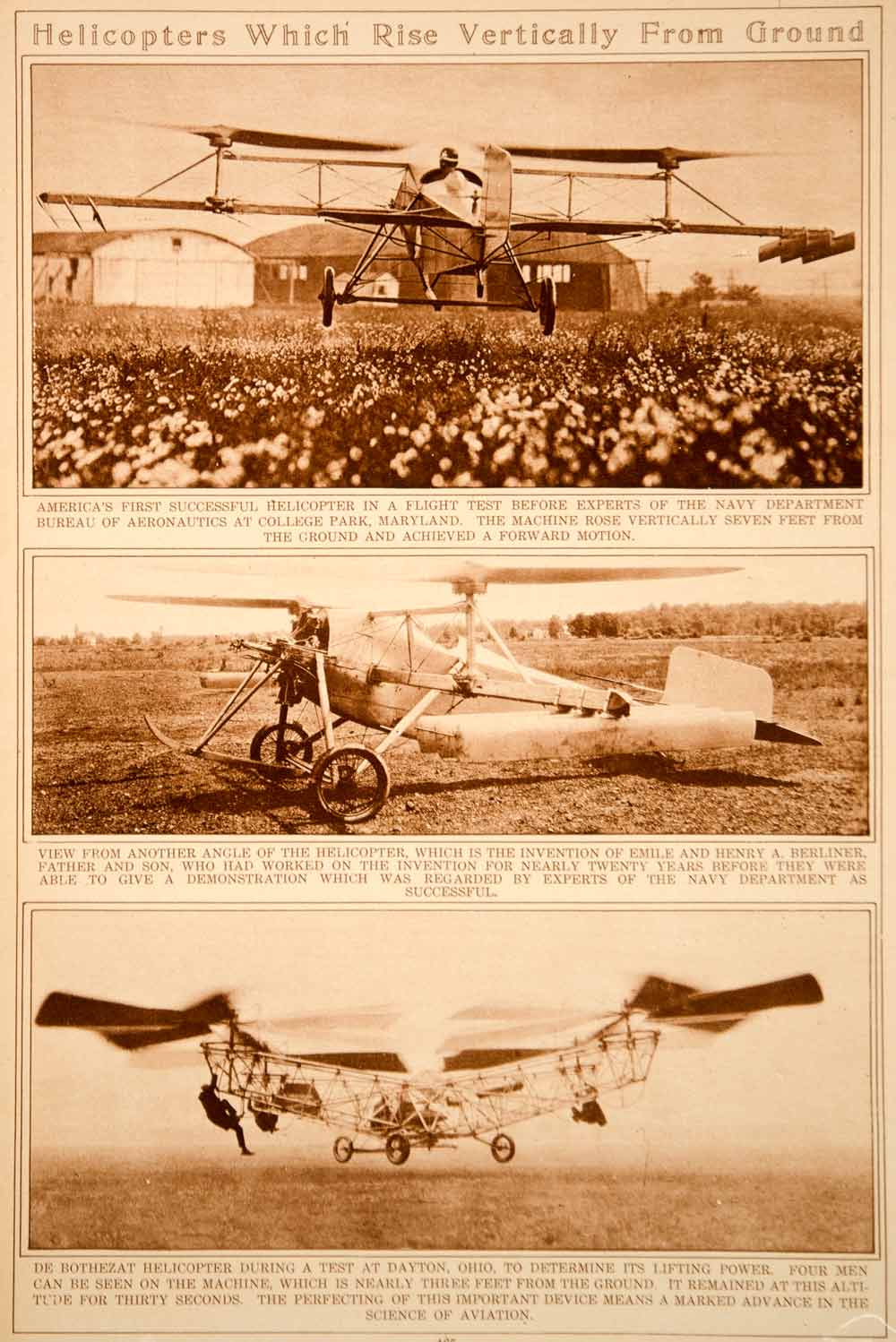 1923 Rotogravure Helicopters de Bothezat Berliner Rotorcraft Aviation Historic