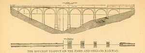 1877 Print Rouchat Viaduct Bridge Paris Orleans Railway ORIGINAL HISTORIC SA1A