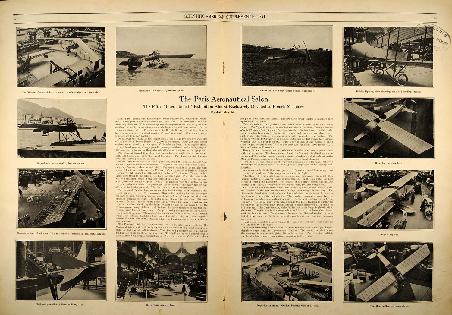 1914 Print French Airplanes Deperdussin Bleriot Breguet ORIGINAL HISTORIC SA1A