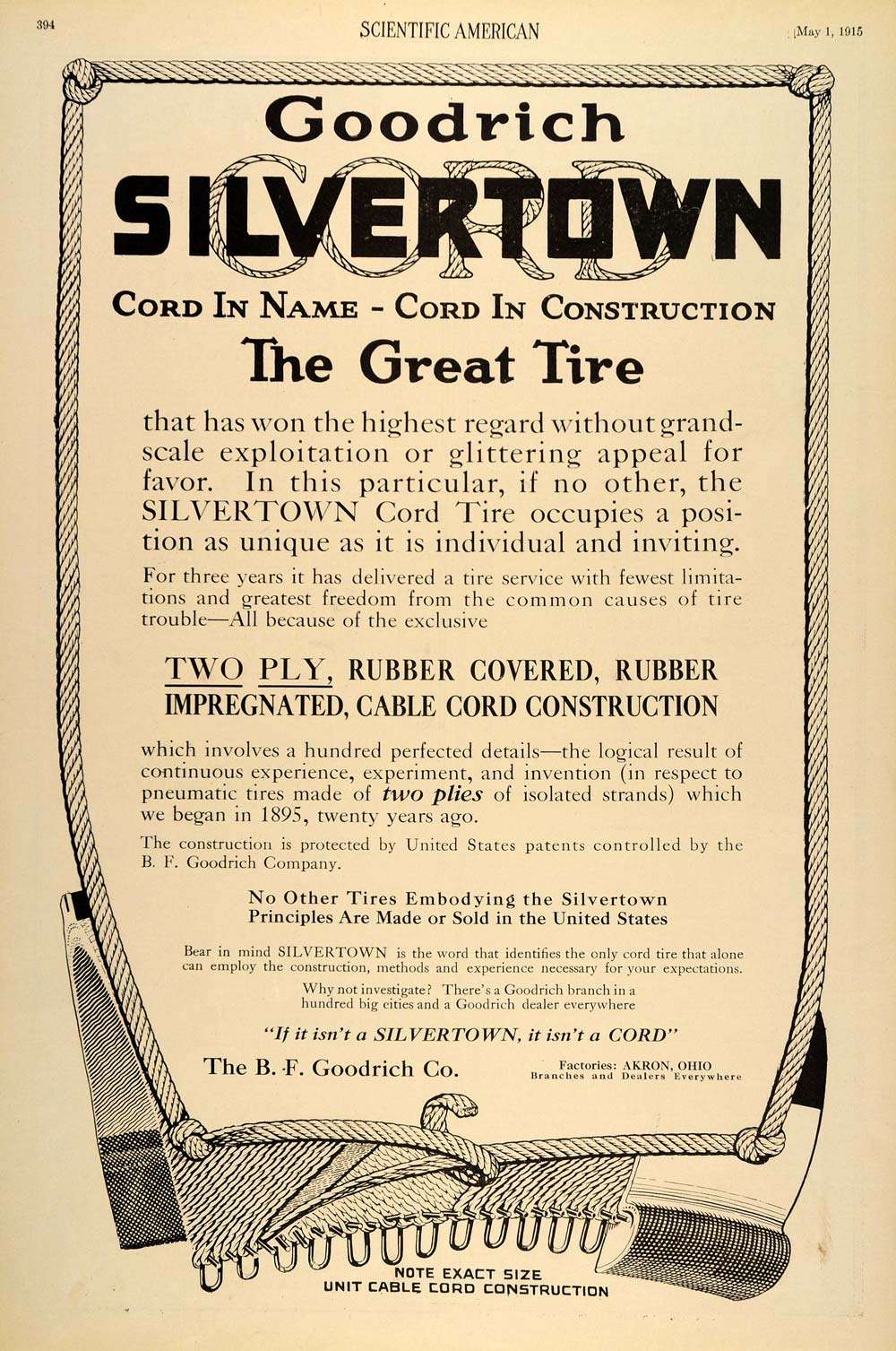 1915 Vintage Ad Goodrich Silvertown Cord Tire Akron OH - ORIGINAL SA1A