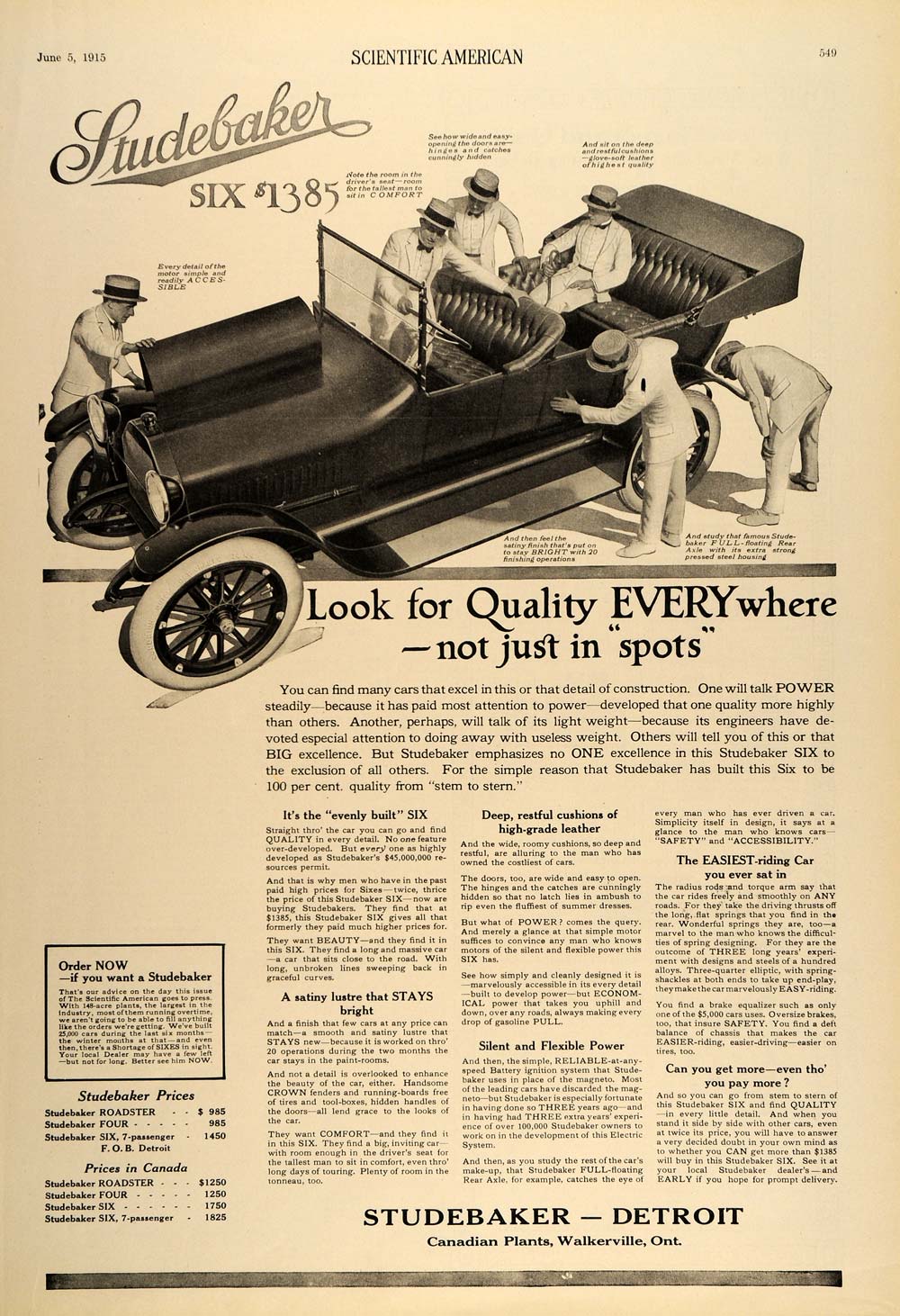 1915 Vintage Ad Studebaker Six Automobile Car Price - ORIGINAL ADVERTISING SA1A