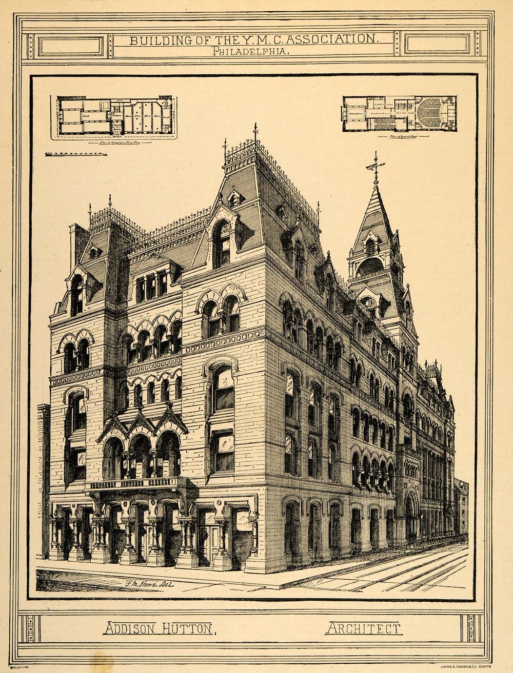 1877 Antique Print YMCA Philadelphia Addison Hutton - ORIGINAL SA1B