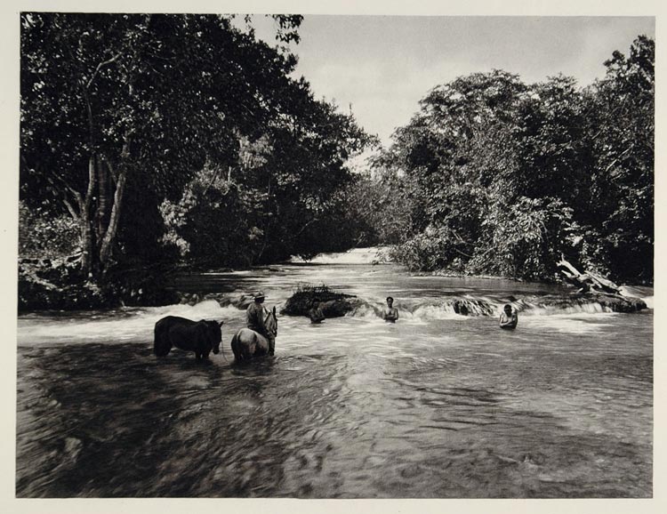 1931 Men Horses Rio Blanco River Honduras Photogravure - ORIGINAL SA2