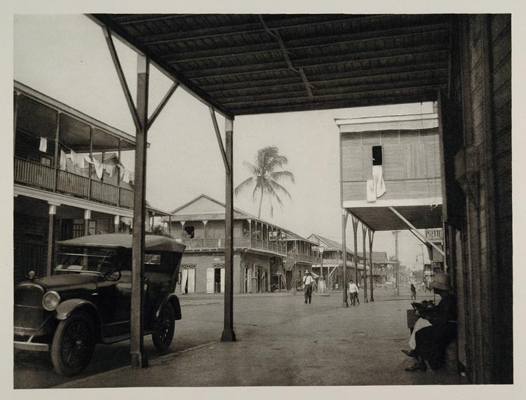 1931 Street Calle Balcony Balconies Car Colon Panama - ORIGINAL PHOTOGRAVURE SA2
