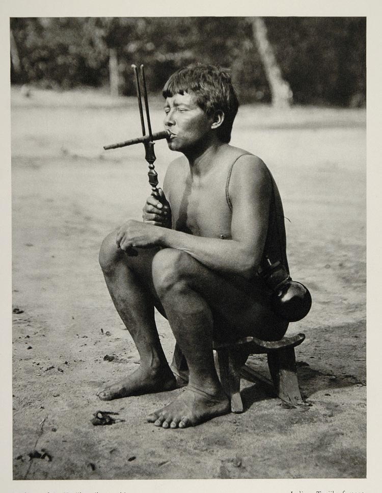 1931 Brazilian Indian Smoking Pipe Rio Tiquie Brazil - ORIGINAL PHOTOGRAVURE SA2