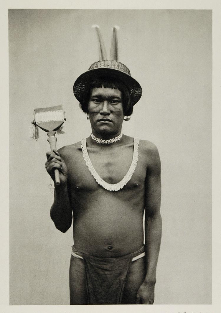 1931 Brazilian Indian Taulipang Man Costume Brazil - ORIGINAL PHOTOGRAVURE SA2 - Period Paper
