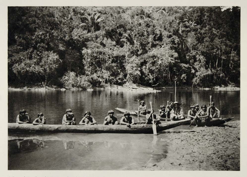 1931 Amazon Indigenous People Dugout Canoe River Brazil - ORIGINAL SA2