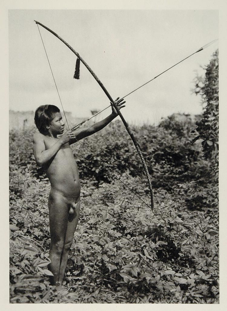 1931 Kayapo Indian Boy Bow Arrow Brazil Photogravure - ORIGINAL PHOTOGRAVURE SA2