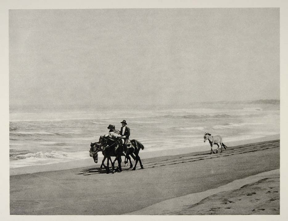 1931 Men Horseback Chilean Coast Pacific Beach Chile - ORIGINAL PHOTOGRAVURE SA2 - Period Paper
