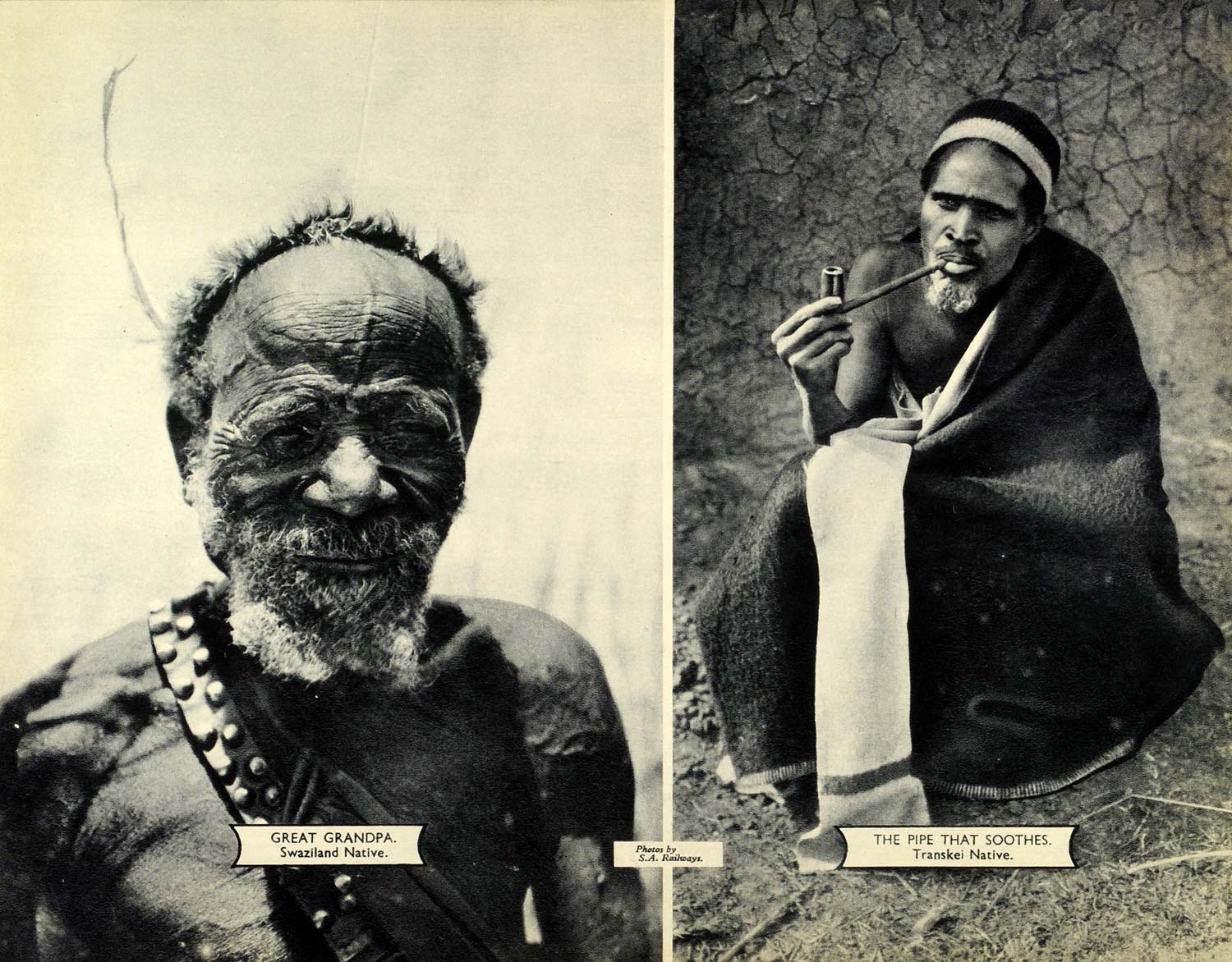 1939 Print South African Native People Tribe Swaziland Transkei Pipe SAA1